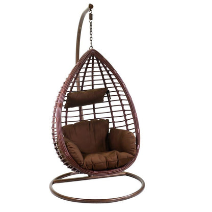 Poltrona Uovo Sospesa in Polyrattan Marrone con Cuscino 90x70x200h