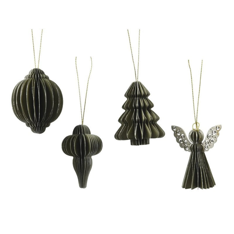Set 4 pendenti natalizi in carta nido d’ape verdi H6 cm