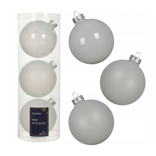 Set 3 palline di Natale in vetro bianco freddo Ø10 cm