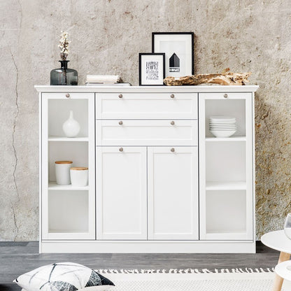 Mobile credenza con vetrina 4 ante 2 casssetti bianco 160x40xh.120cm