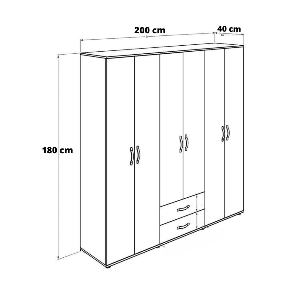 Armadio 6 ante e 2 cassetti in rovere L 200 x P 40 x H 180 cm