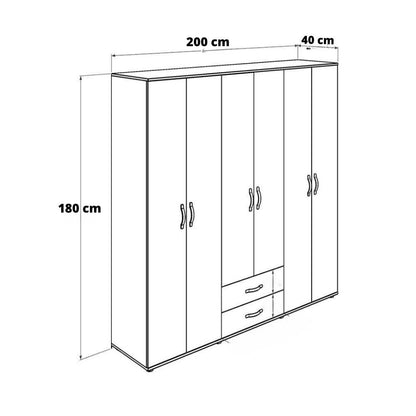 Armadio 6 ante e 2 cassetti in rovere L 200 x P 40 x H 180 cm
