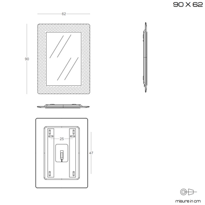Specchio con cornice in vetro fuso color ghiaccio 90x62 cm