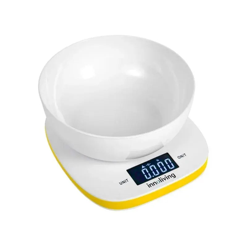 Bilancia digitale da cucina con ciotola 5 Kg display LCD retroilluminato gialla