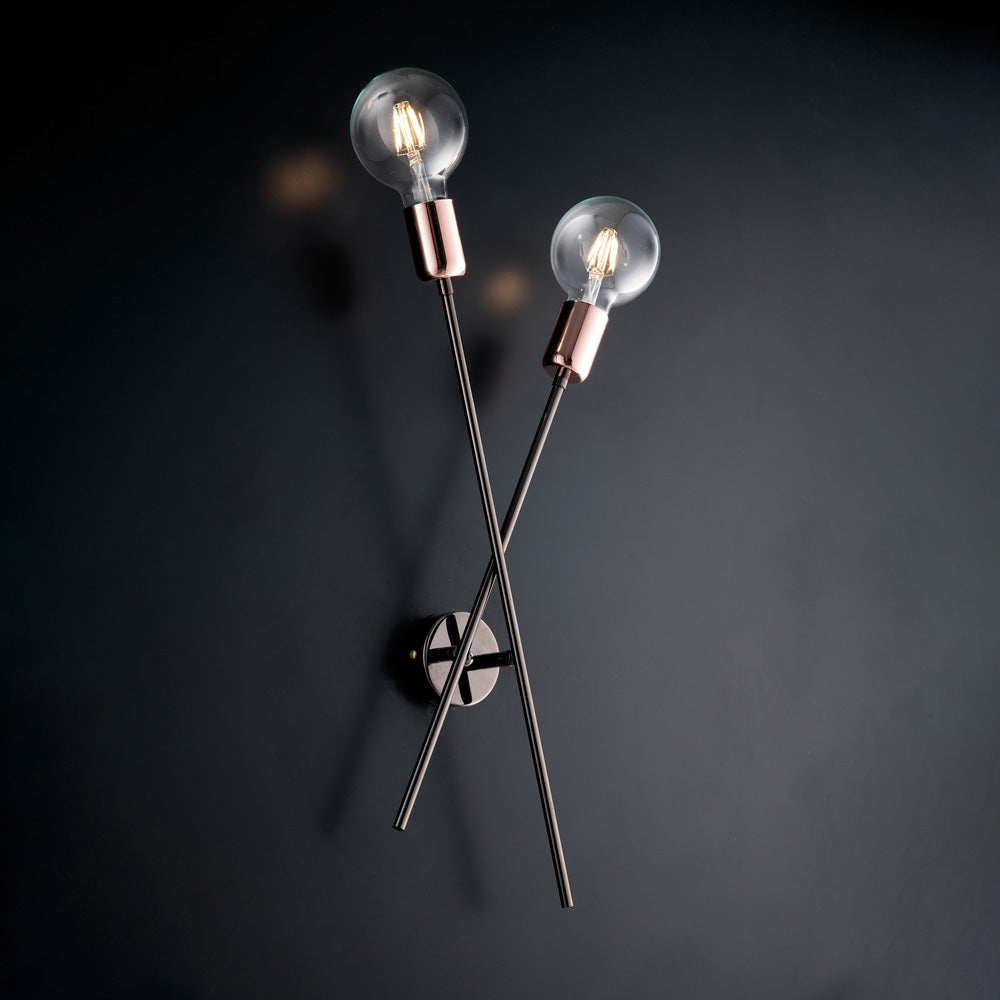 Applique  ferro cromo nero e rame 2 luci H.53 - L.20 - P.9