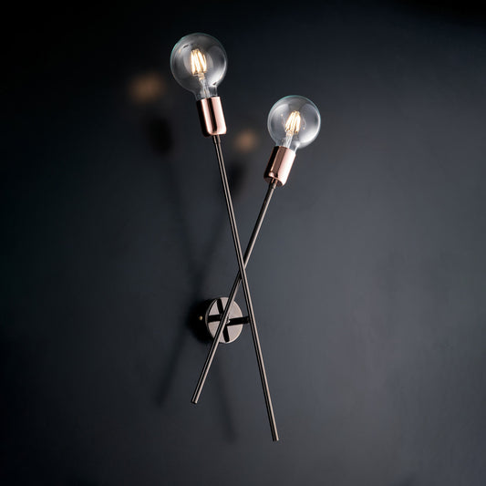 Applique  ferro cromo nero e rame 2 luci H.53 - L.20 - P.9