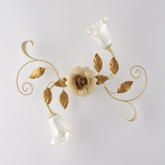 Plafoniera in ferro laccato avorio decape 2 luci H.17 - Ø52