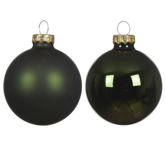 Box 10 palline di Natale in vetro verde pino lucide e opache Ø6 cm
