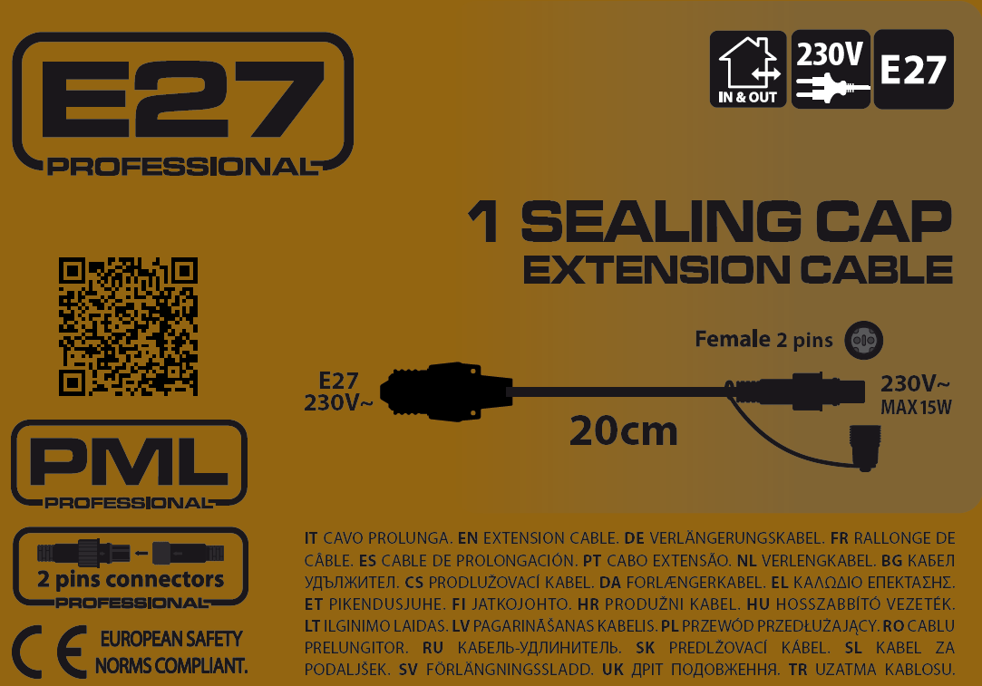 Connettore E27 20cm 1 uscita max 15W – Corpo bianco