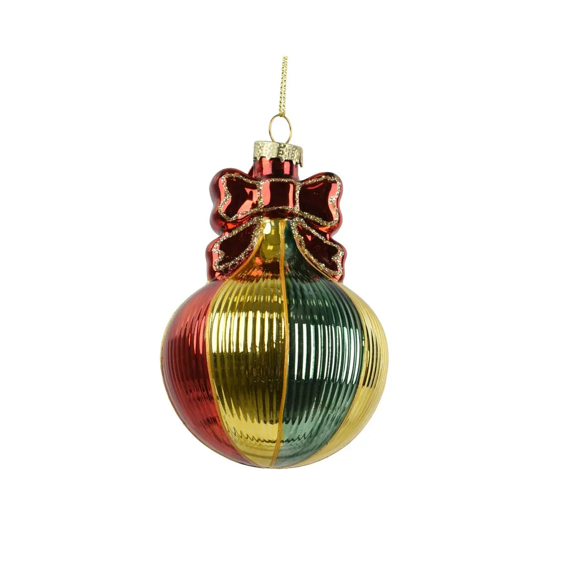 Sfera natalizia in vetro multicolor con fiocco Ø8 cm