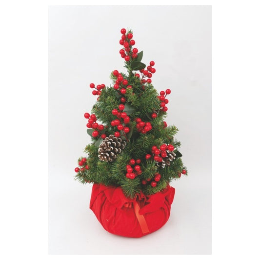 Albero di Natale verde in PVC H60 cm con bacche e pigne