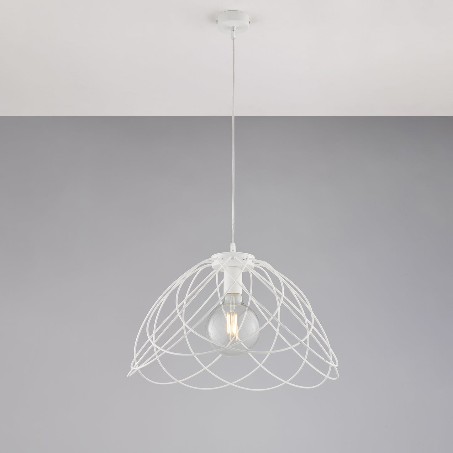 Lampadario in ferro laccato bianco con decorazione effetto shabby chic con cavo elettrico regolabile 1 luce H.32 - MAX 132 - Ø45